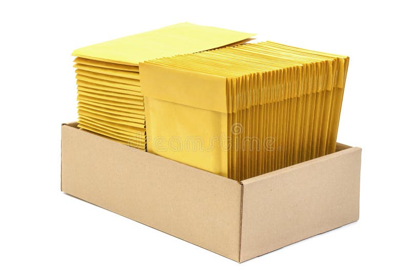 Box with Cushioned Mailers Isolated on White Stock Image Image of
