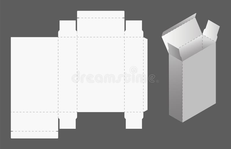 Box Cut Model. Package Template Layout for New Design. Paper Rectangular Cardboard, Container