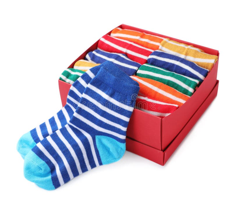 Box with cute child socks stock image. Image of accessory 134165039