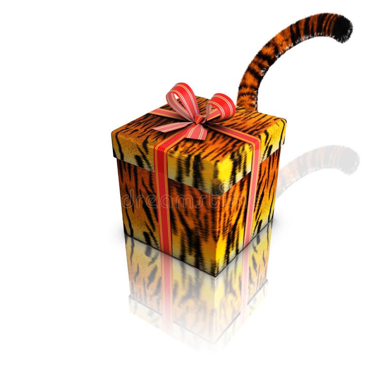 Box gift tiger tape red and tail