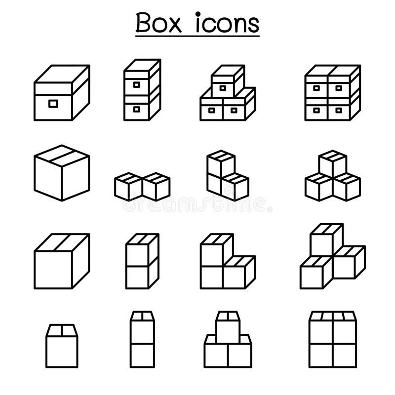 Box icon set in thin line style vector illustration Box icon set in thin line style vector illustration