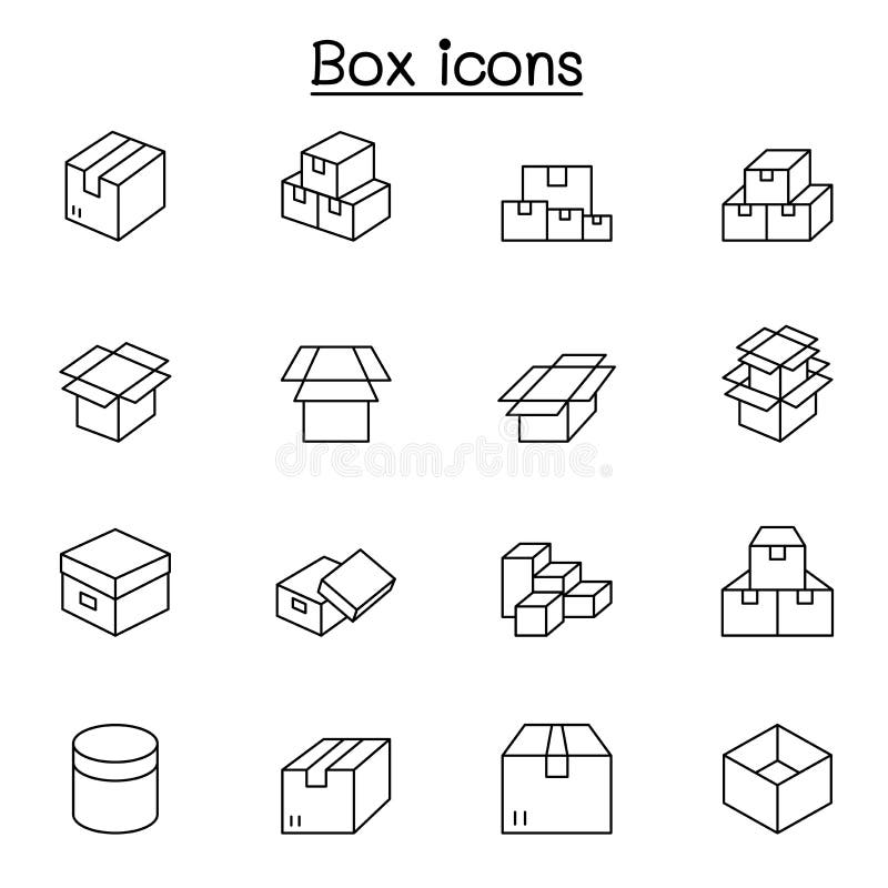 Box Icons Set in Thin Line Style Stock Vector Illustration of