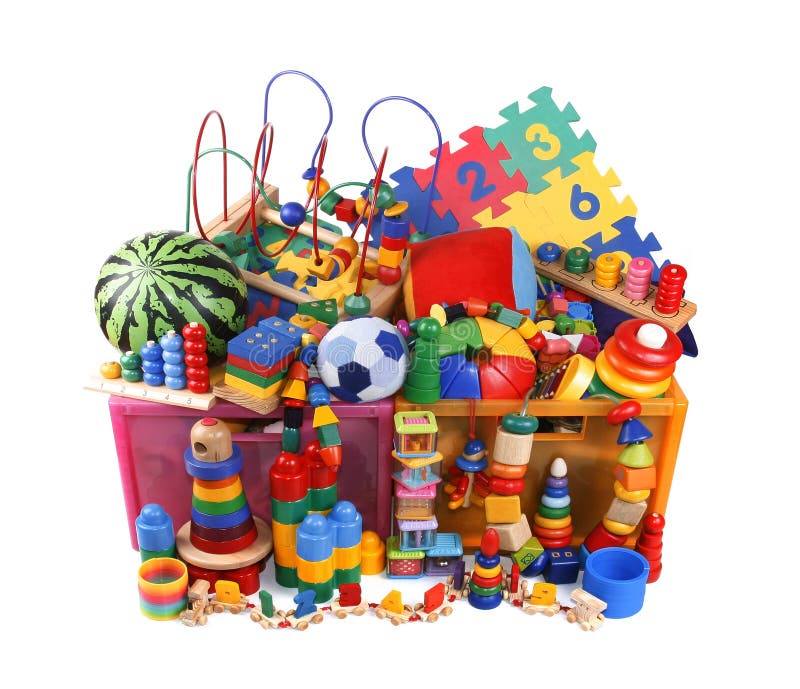 Box with many toys stock photo. Image of bright, infant 35020070