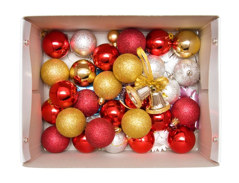 Old Style Christmas Tree Decorations in the Box. Stock Photo Image of