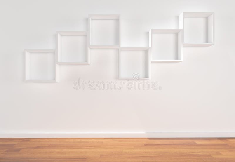 Box Shelves on white wall stock illustration. Illustration of