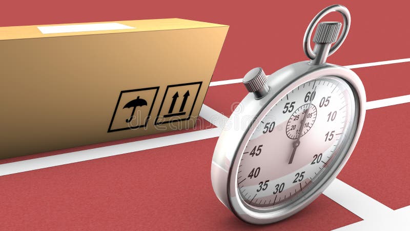 Box and stopwatch racing. This symbolizes on time delivery stock illustration