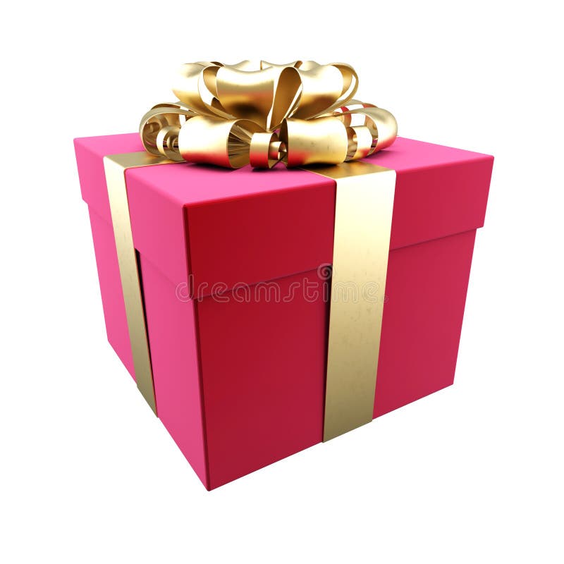 A box is wrapped around a gold ribbon