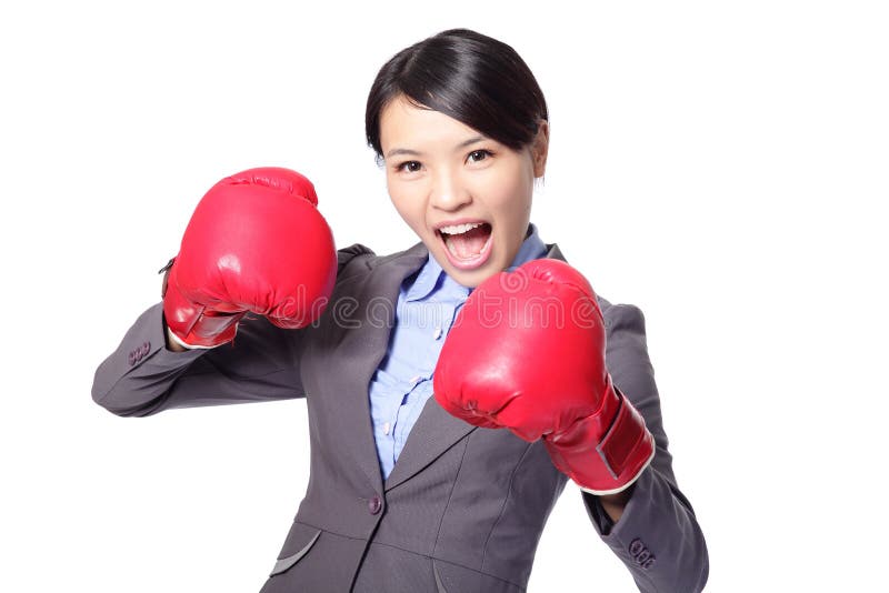 Boxe de femme d'affaires prête à combattre photos libres de droits Boxe de femme d'affaires prête à combattre photos libres de droits