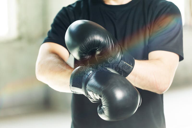 Boxer with Black Gloves stock photo. Image of muscular 120043220