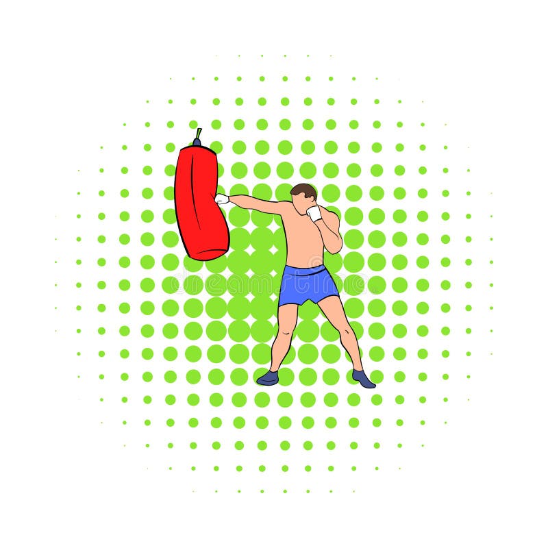 Boxer Hitting the Punching Bag Icon, Comics Style Stock Vector