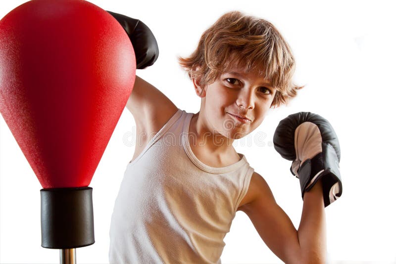 Boxer Kid Training with Punching Ball Stock Image Image of exercise, exercising 19730813