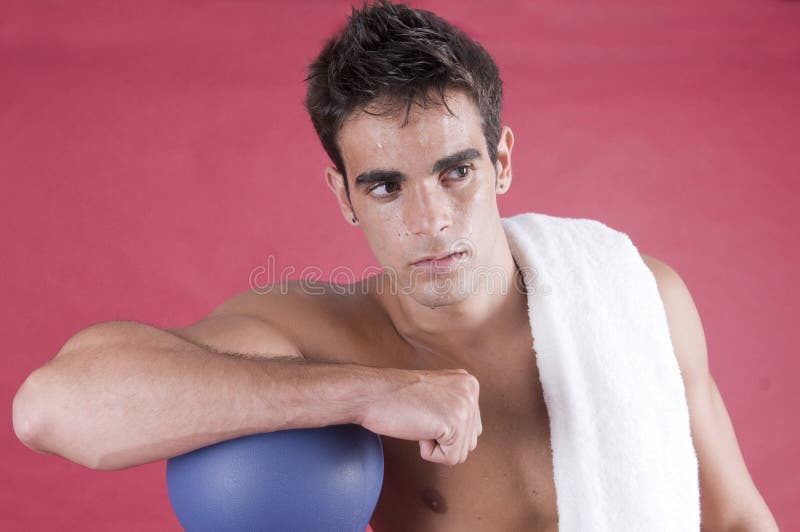 Boxer man after the exercise with punch