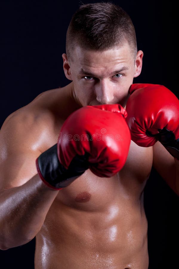 Boxer with red gloves stock image. Image of hitting, fighter 38642555