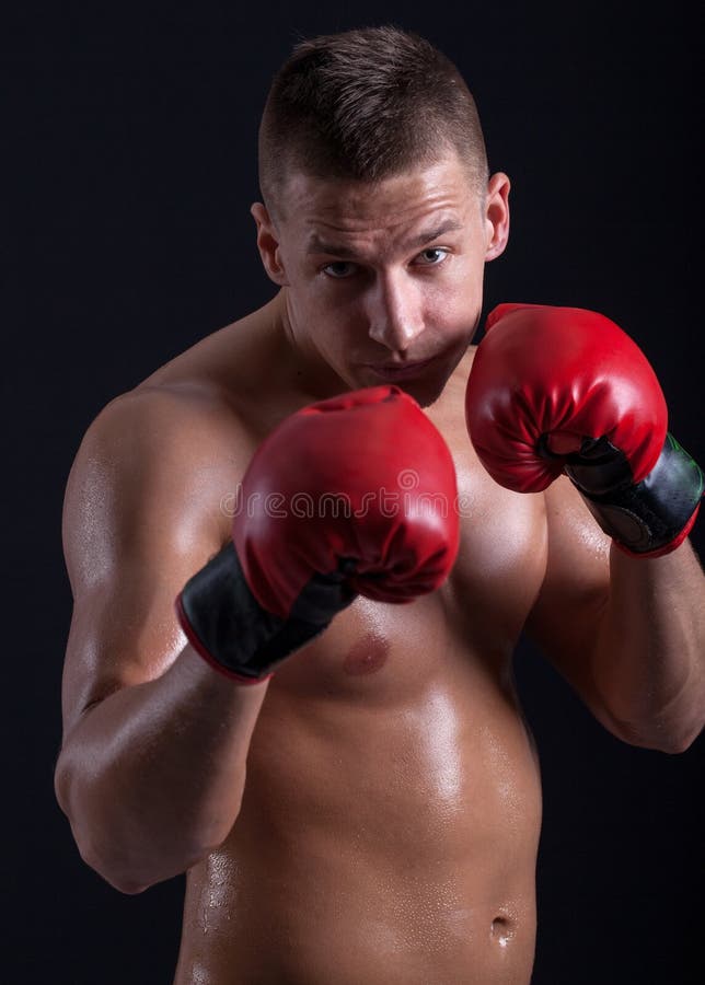 Boxer with red gloves stock photo. Image of body, expression 41089834
