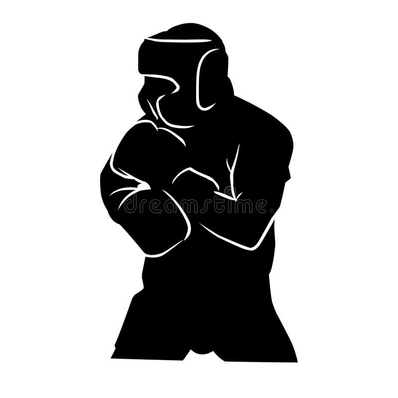 Shadow Boxing. Black Silhouette on a White Background, Sports