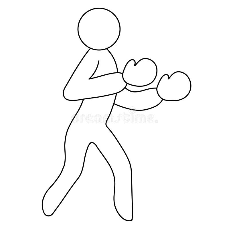 Boxer. Sketch. Vector icon. The athlete in boxing gloves is boxing. The man strikes with his fist. Isolated white background. Coloring book for children. Doodle style. Idea for web design