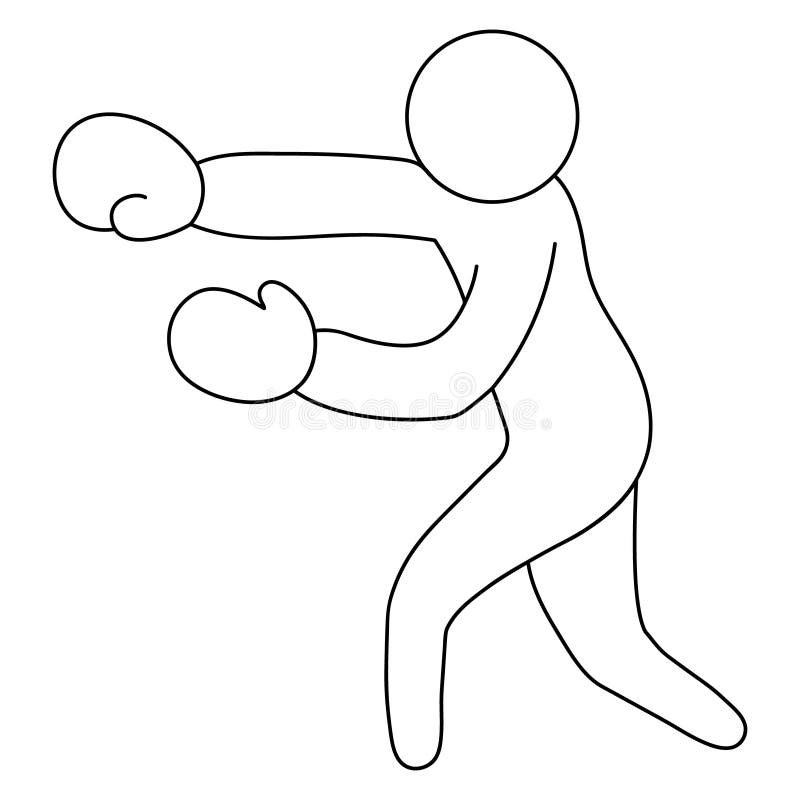 Boxer. Sketch. Vector icon. The athlete in boxing gloves is boxing. The man strikes with his fist. Isolated white background. Coloring book for children. Doodle style. Idea for web design.