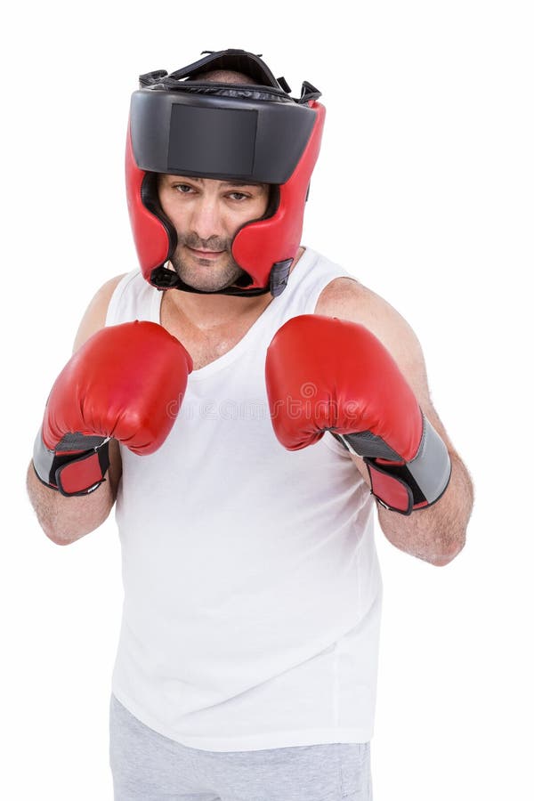 Boxer Wearing Head Protector and Gloves Stock Image Image of