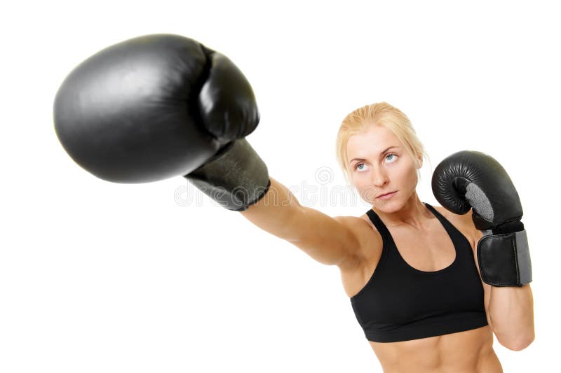 Woman with Black Boxing Gloves Stock Photo Image of female