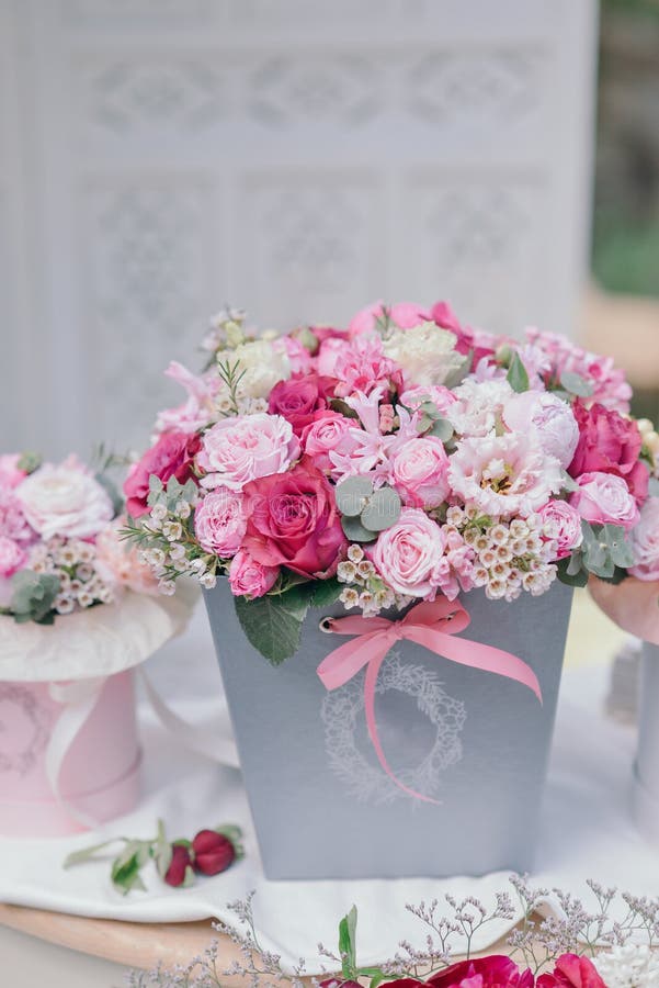 Boxes with a bouquet of flowers