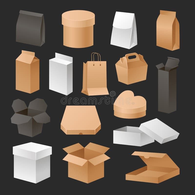 Boxes 3d packages realistic set retail shipping advertising compact and empty pack software container gift cardboard royalty free illustration