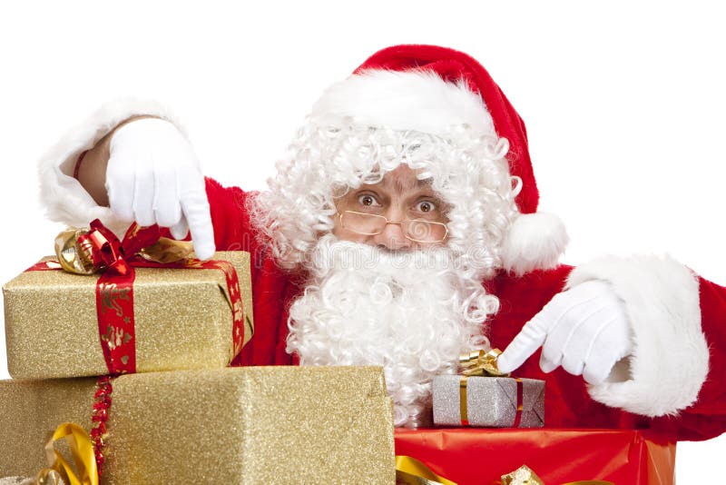 boxes den julclaus gåvan som pekar santa arkivbild boxes den julclaus gåvan som pekar santa arkivbild