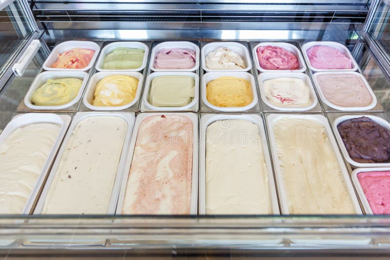 Boxes of Different Types and Tastes of Ice Cream in a Modern Store