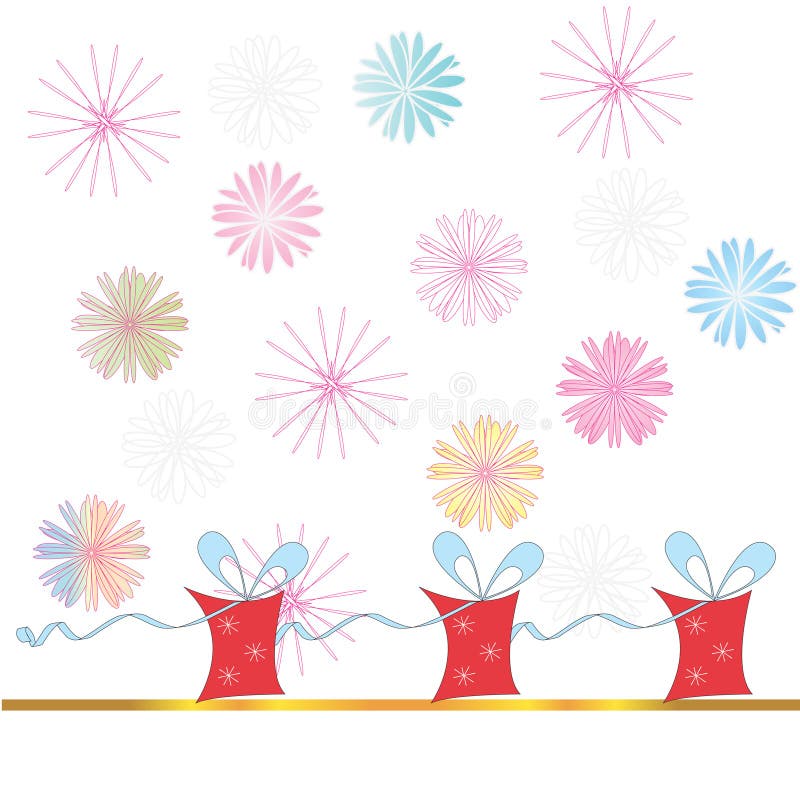 Boxes with gifts against snowflakes. A background vector illustration Boxes with gifts against snowflakes. A background vector illustration