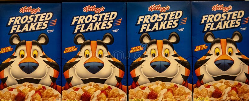 Boxes of Kellogg`s Frosted Flakes Cereal