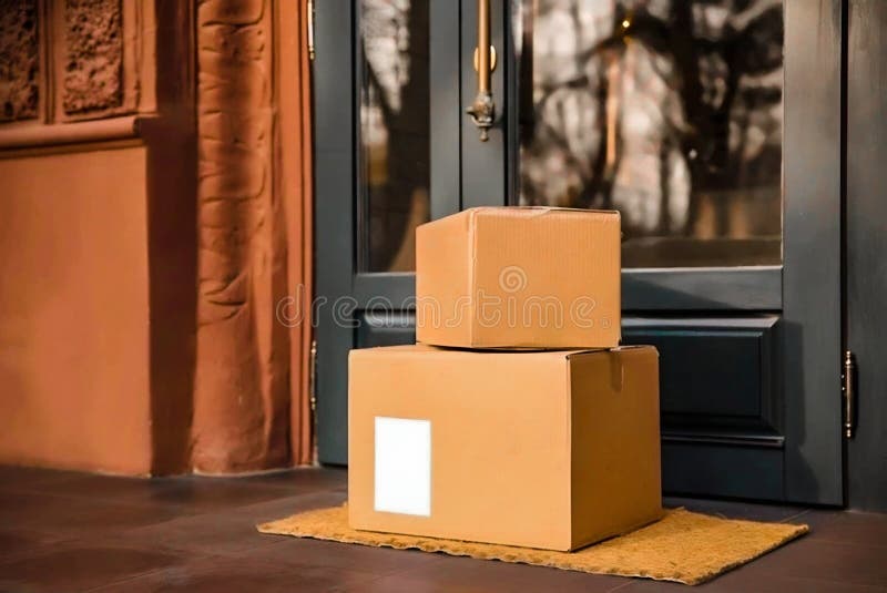 Boxes Near the Door, Package. Generative AI Stock Illustration