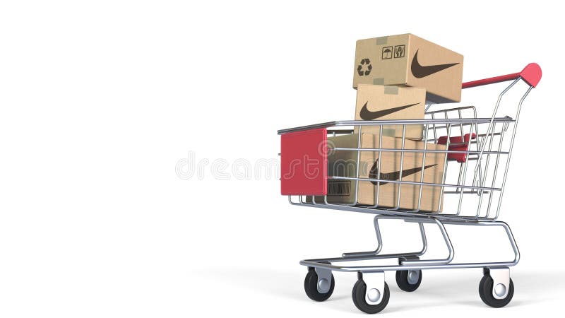 Cartons With NIKE Logo In Shopping Trolley. Editorial 3D Rendering  Editorial Photography - Illustration of commerce, packaging: 177606927