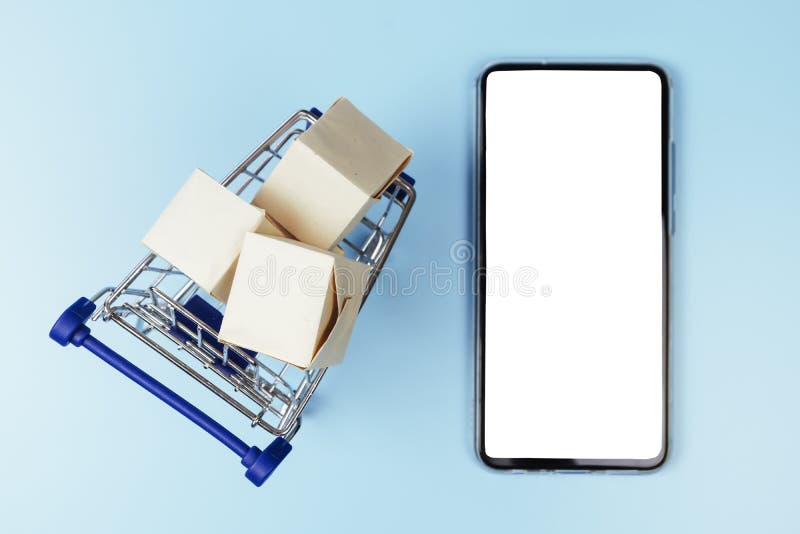 Download Boxes In A Shopping Cart Or Trolley And Mobile Smartphone ...
