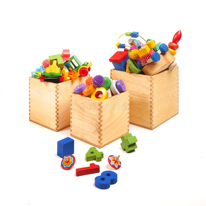 Boxes with very many toys stock photo. Image of ring 130968980