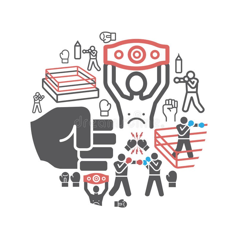 Boxing banner, icons set. Vector signs for web graphics vector illustration