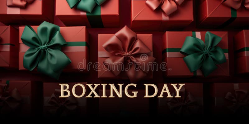 Boxing Day Banner with Top View of Realistic Gift Boxes stock illustration