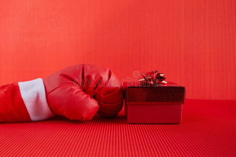 Boxing Day Shopping Creative Idea. Boxing Glove Coming Out of Gift Box. Stock Photo Image of