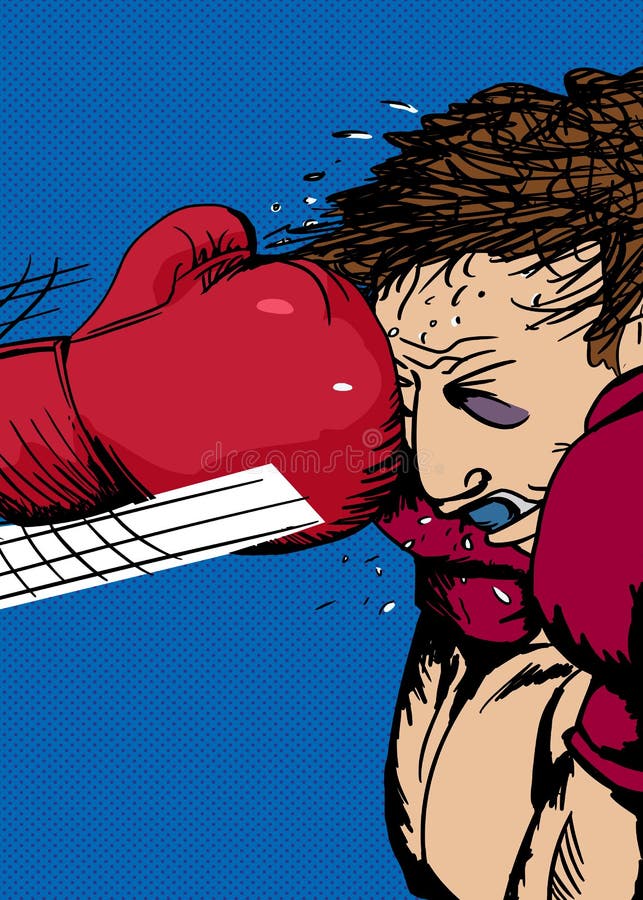 Action illustration of bruised boxer hit with glove. Action illustration of bruised boxer hit with glove