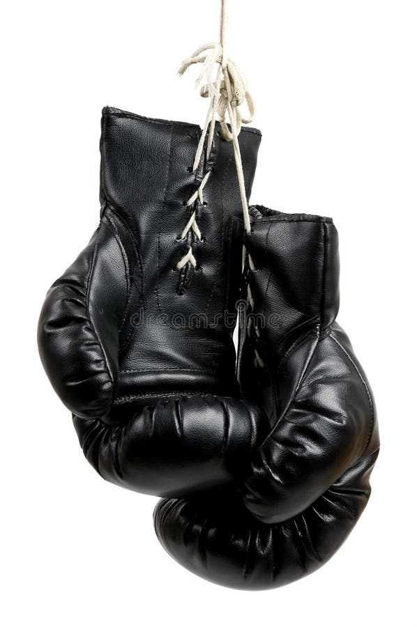 Coppia di neri guanti da boxe isolato su uno sfondo bianco.