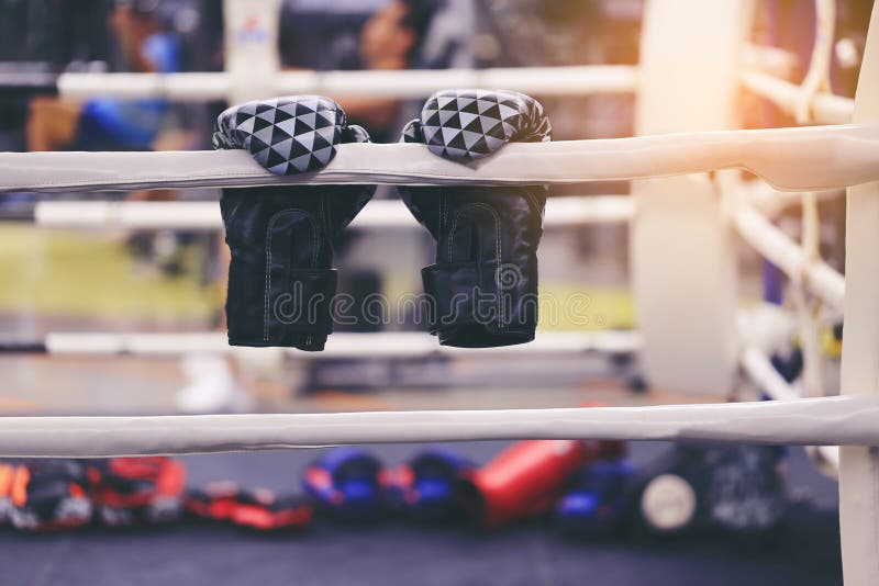 Boxing Gloves on Boxing Ring in the Sport Gym Stock Photo Image of