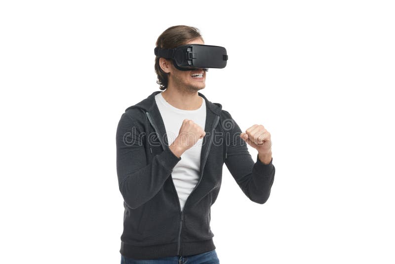 Boxing man in VR headset stock photo. Image of futuristic 217861636