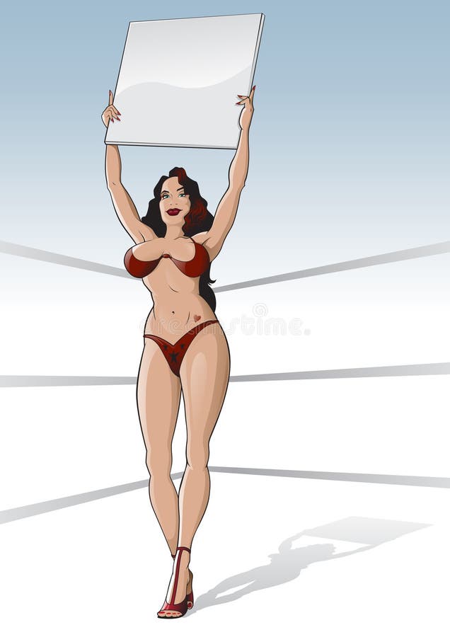 Boxing ring girl with blank card stock illustration