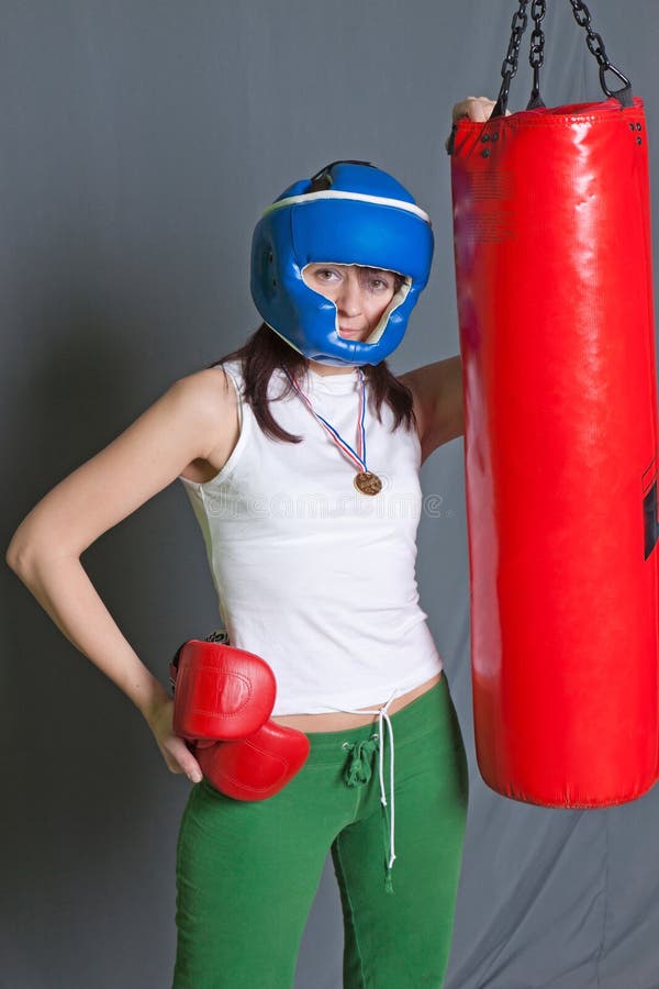 Boxing Training Woman with Punching Bag in Gym Stock Photo Image of