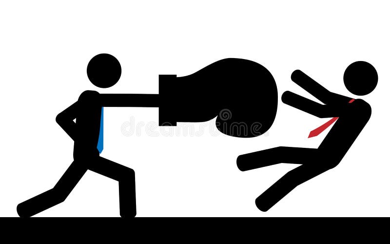 Vector / illustration. A man is hitting his boss with a boxing glove.