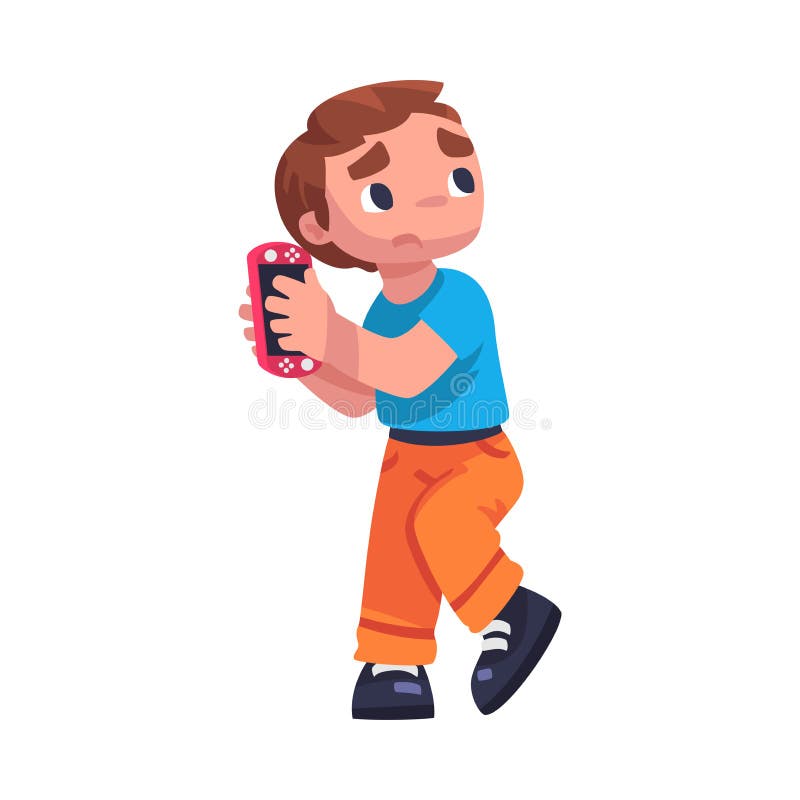 Boy Addicted To Gadget Playing Video Game Vector Illustration Stock ...