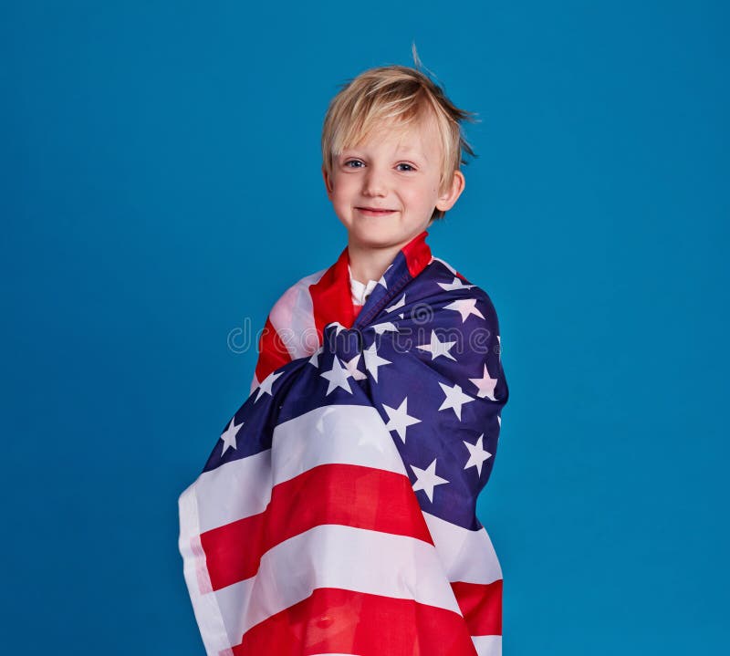 Boy in American flag stock photo. Image of flag, child 57565802
