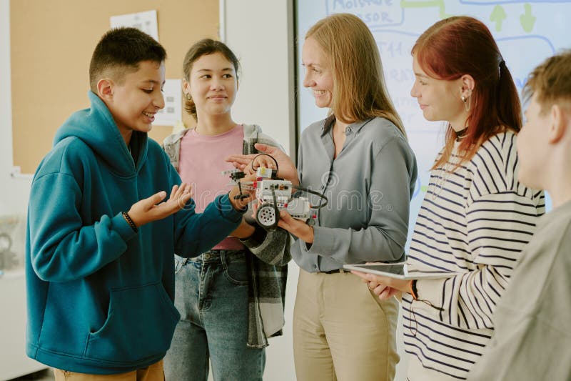 Boy Asking About Robot stock image