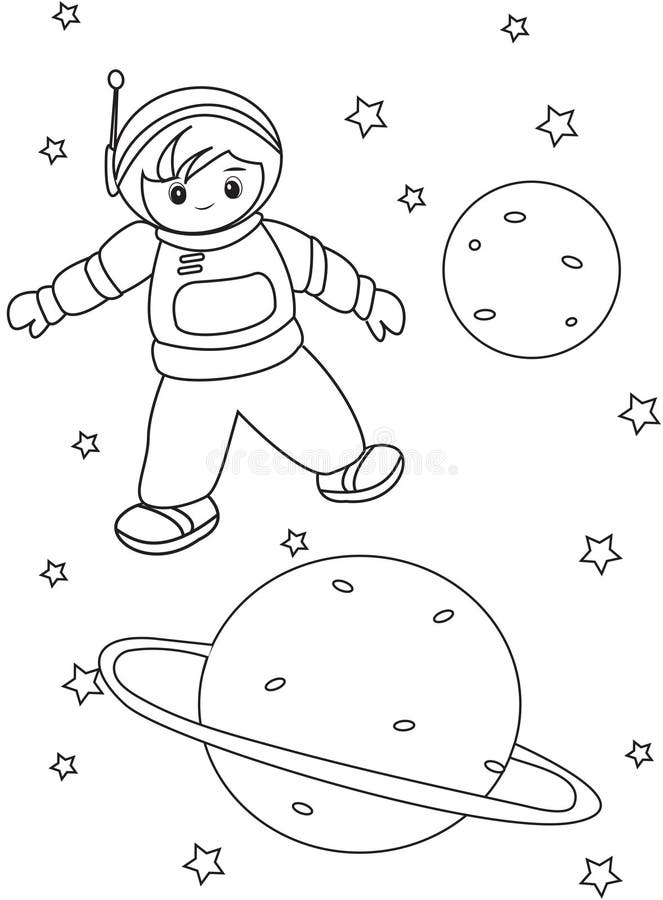 Boy Astronaut Coloring Page Stock Illustration - Illustration of boyish, colorful: 49892411