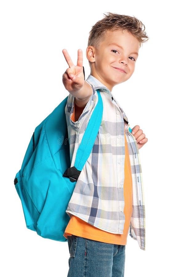 Boy with backpack stock image. Image of caucasian, back 34494661