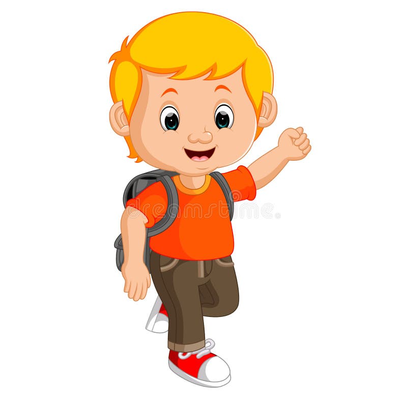 Boy with backpacks cartoon stock vector. Illustration of education
