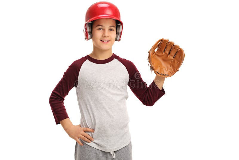 Boy with a Baseball Glove and a Helmet Stock Image Image of posing